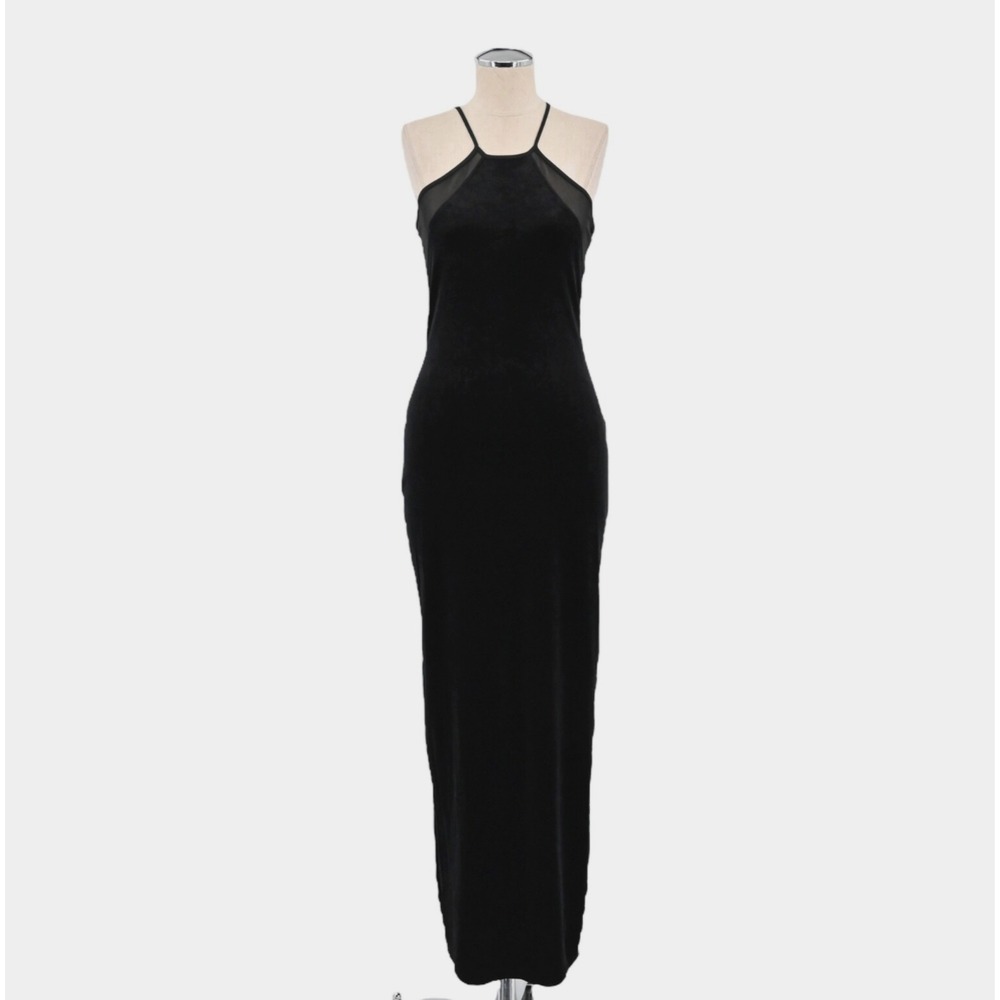 Vtg Y2k Velvet Gown Womens Sz M Black Halter Velour Whimigoth Fairygrunge Dress